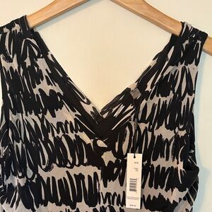 T Tahari Black and White Abstract Midi Dress (NWT; size M)